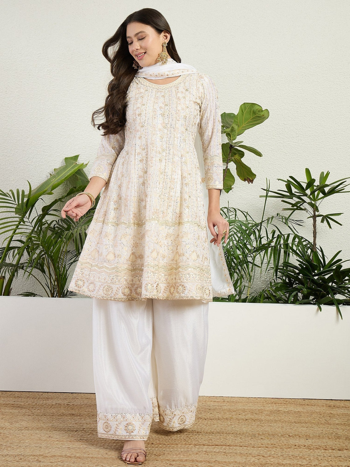 White Chinon Embroidered Palazzo Set