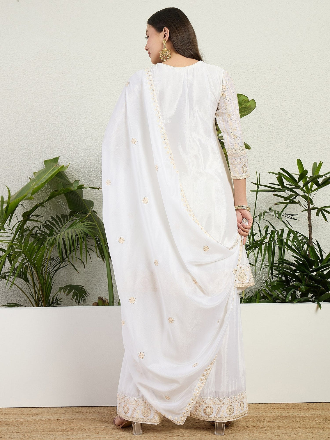 White Chinon Embroidered Palazzo Set