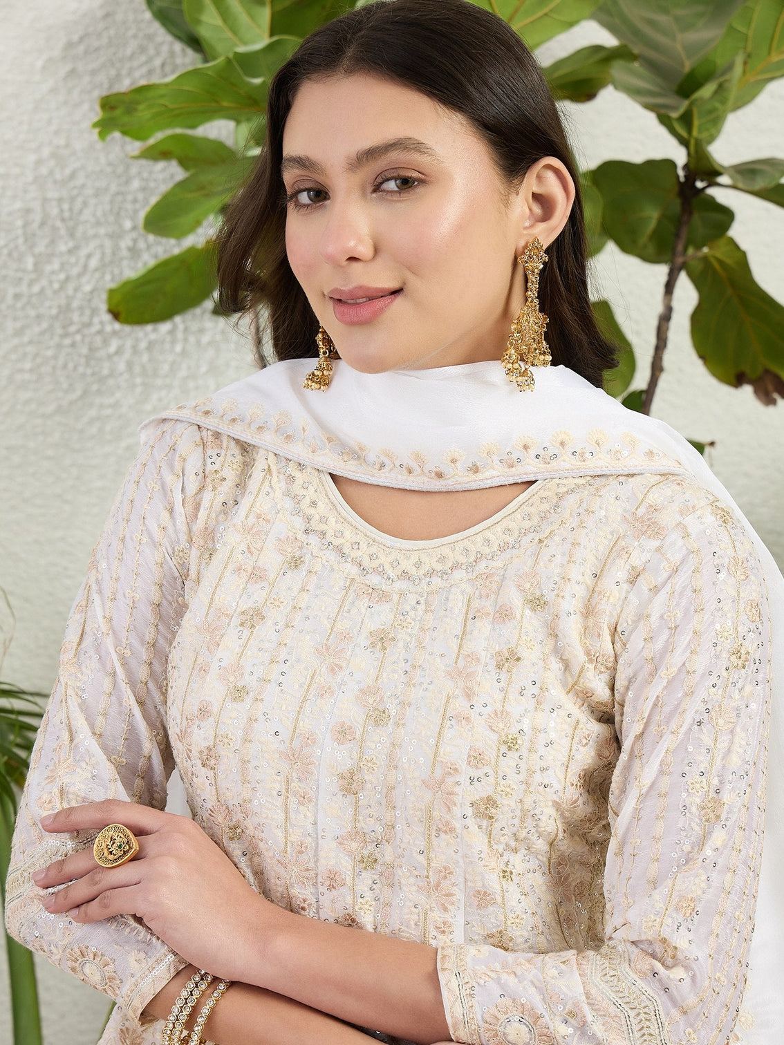 White Chinon Embroidered Palazzo Set