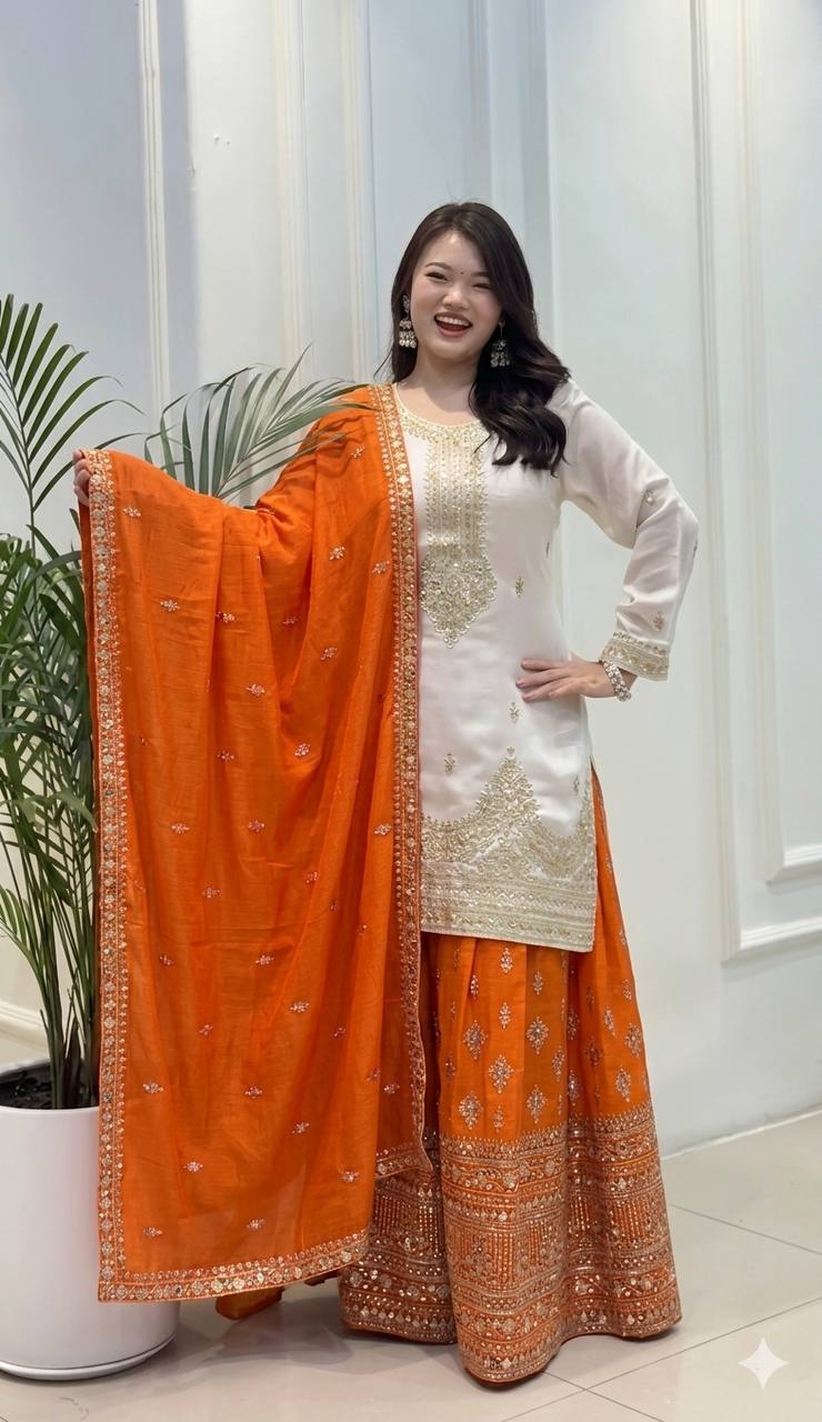 White Chinon Silk Palazzo Set