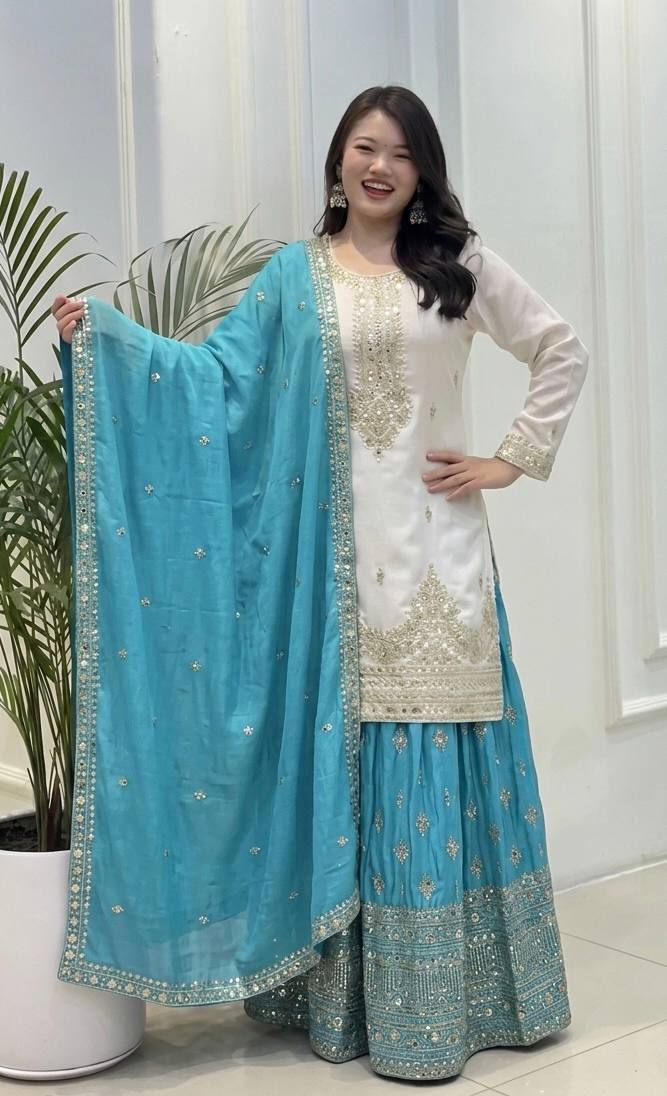 White Chinon Silk Palazzo Set