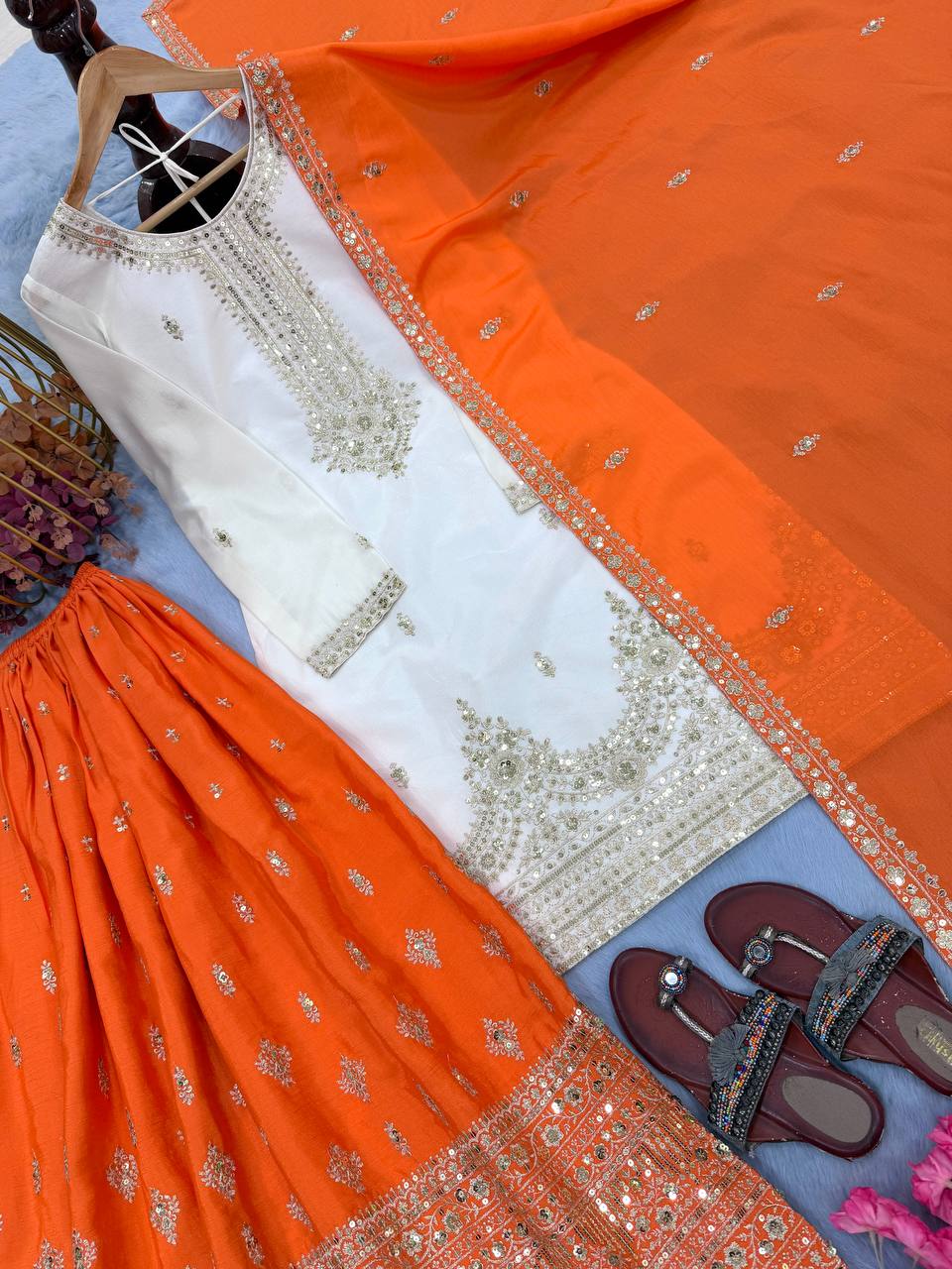 White Chinon Silk Palazzo Set