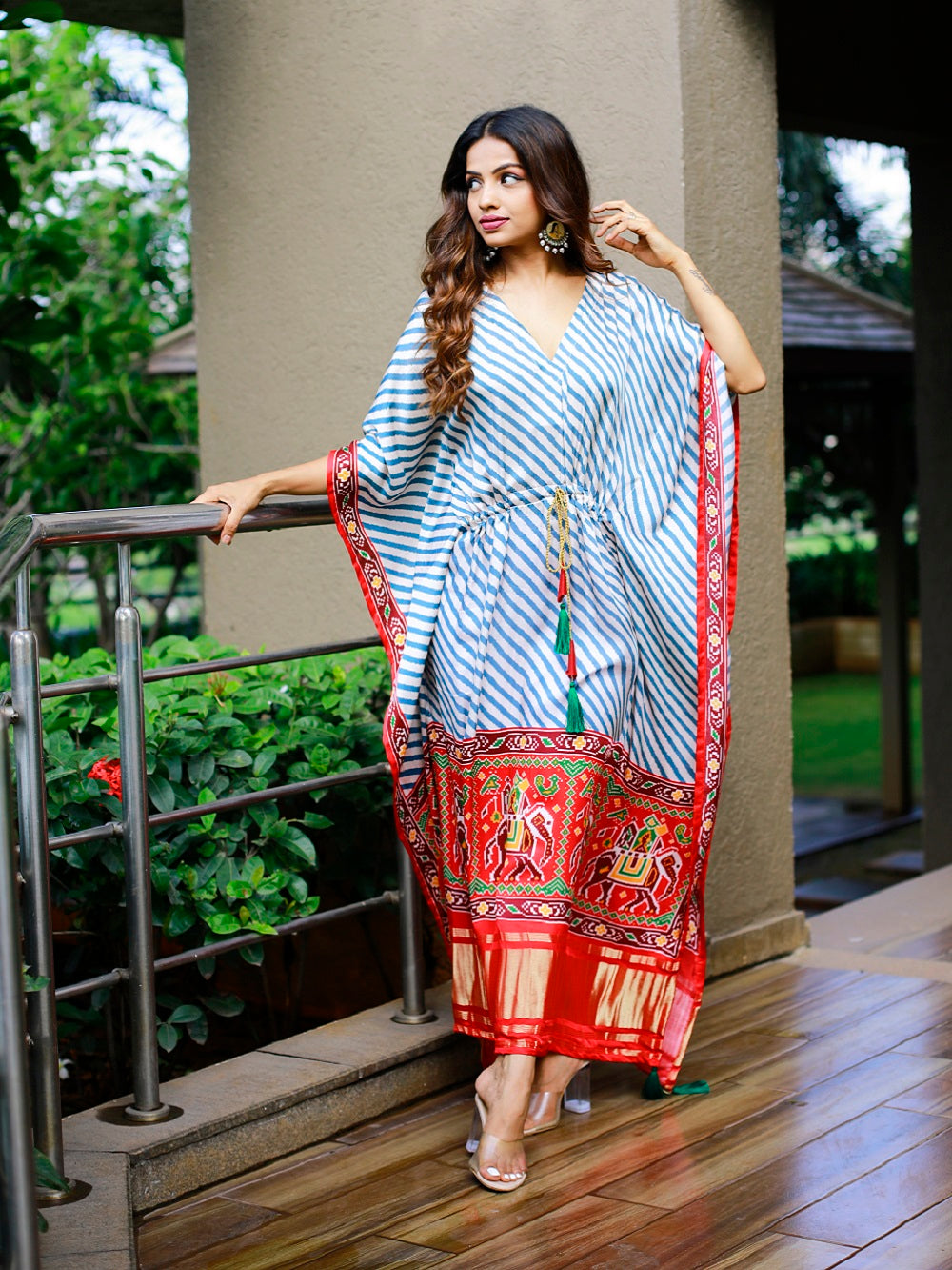 White Color Digital bandhej Printed Pure Gaji Silk Kaftan
