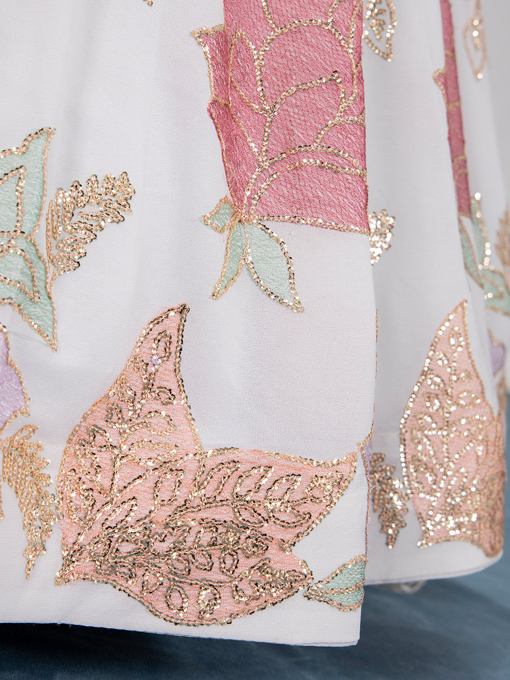 White Color Sequins And Thread Embroidery Work Georgette Lehenga Choli