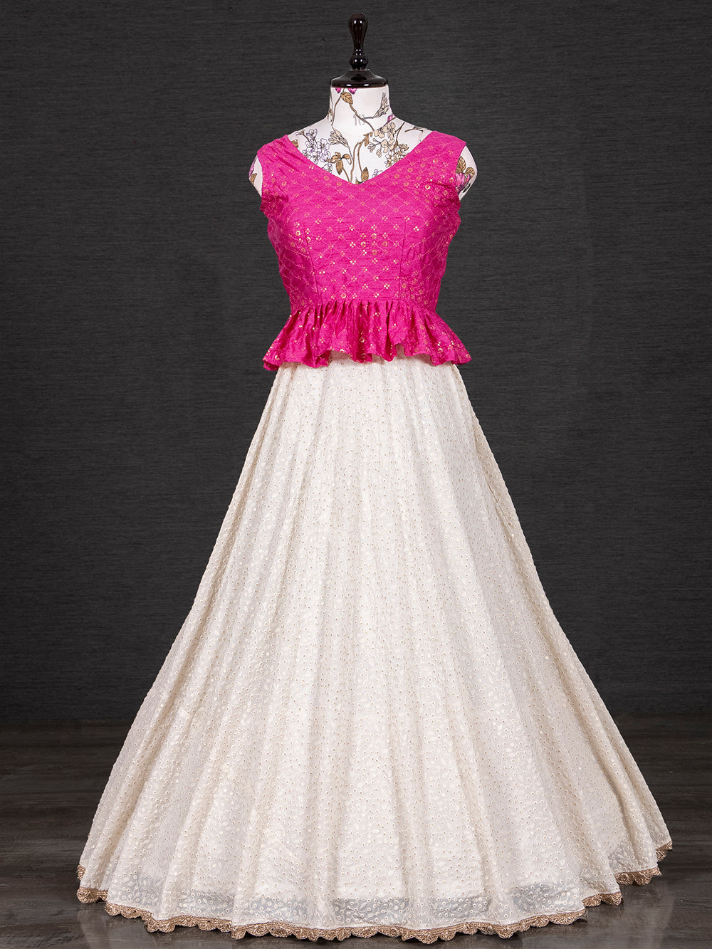 White Color Thread And Sequins Embroidery Work Georgette Lehenga Choli