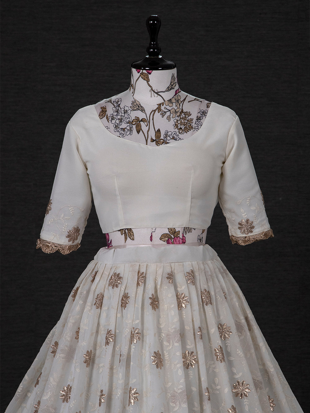 White Color Thread Embroidery Work Georgette South Indian Lehenga Choli