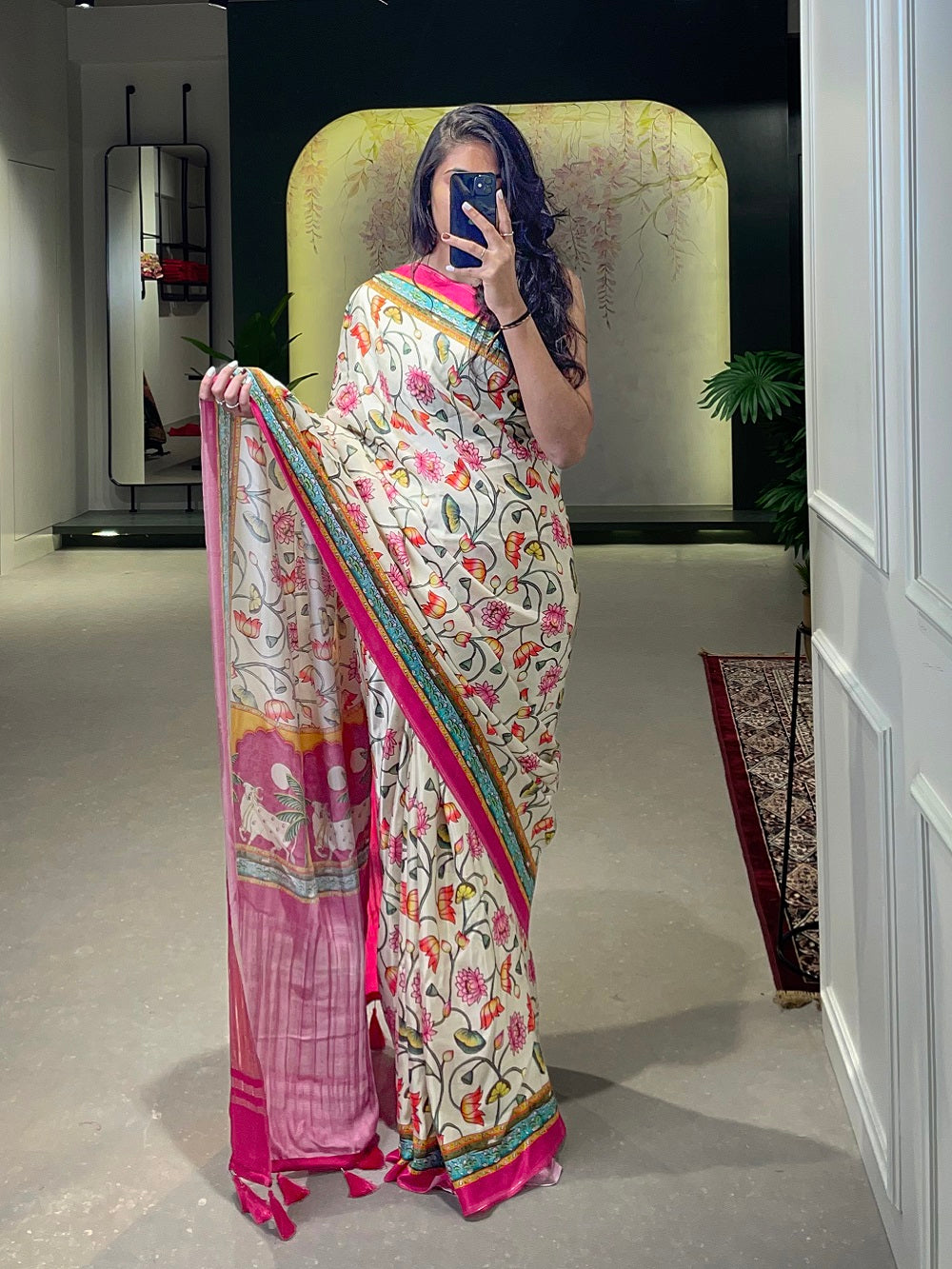 White Color Patola Printed Pure Gaji Silk Saree