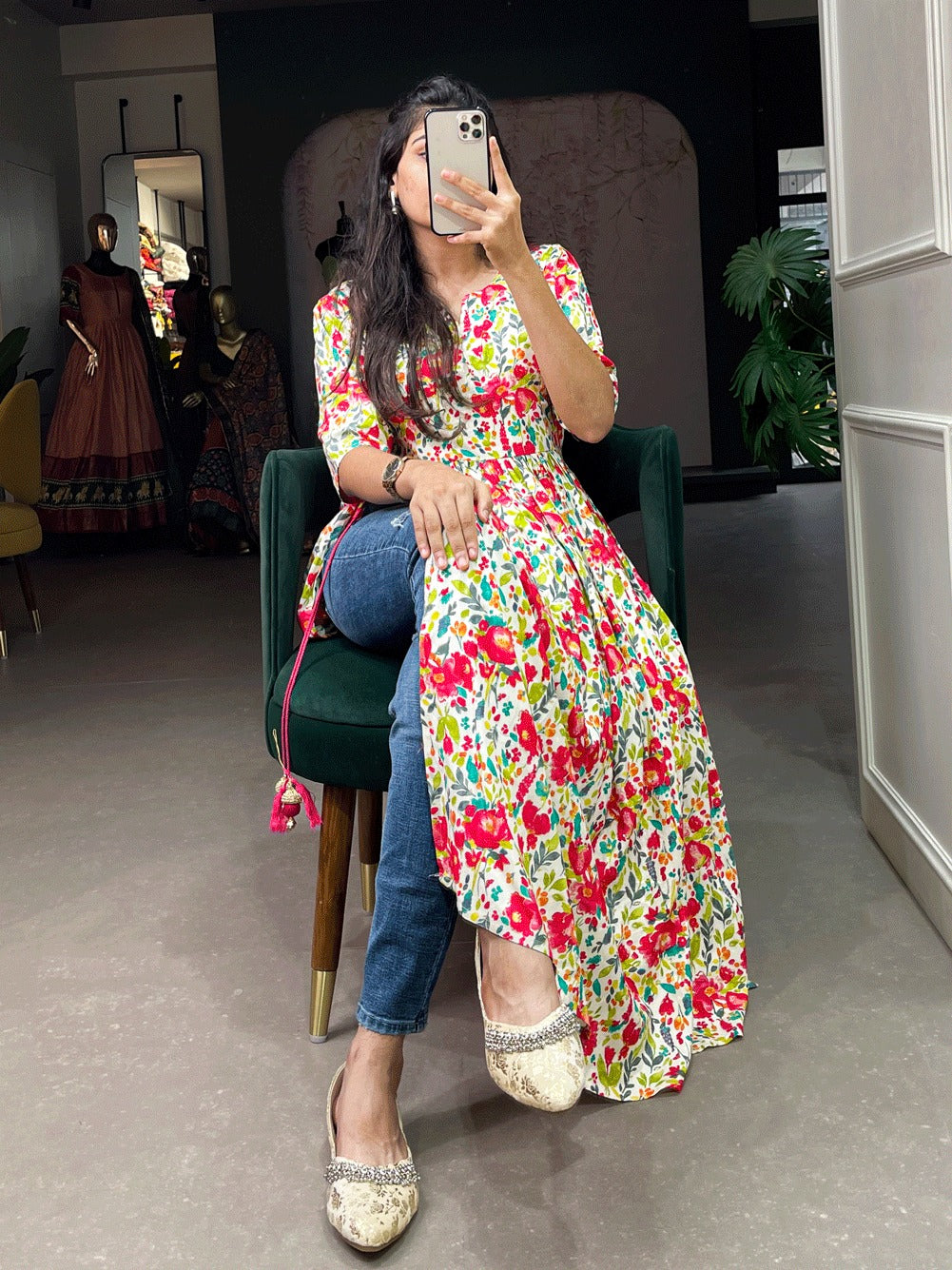 White Color Nayra-cut Foil Printed Cotton Kurti For Effortless Style and Any Occasion