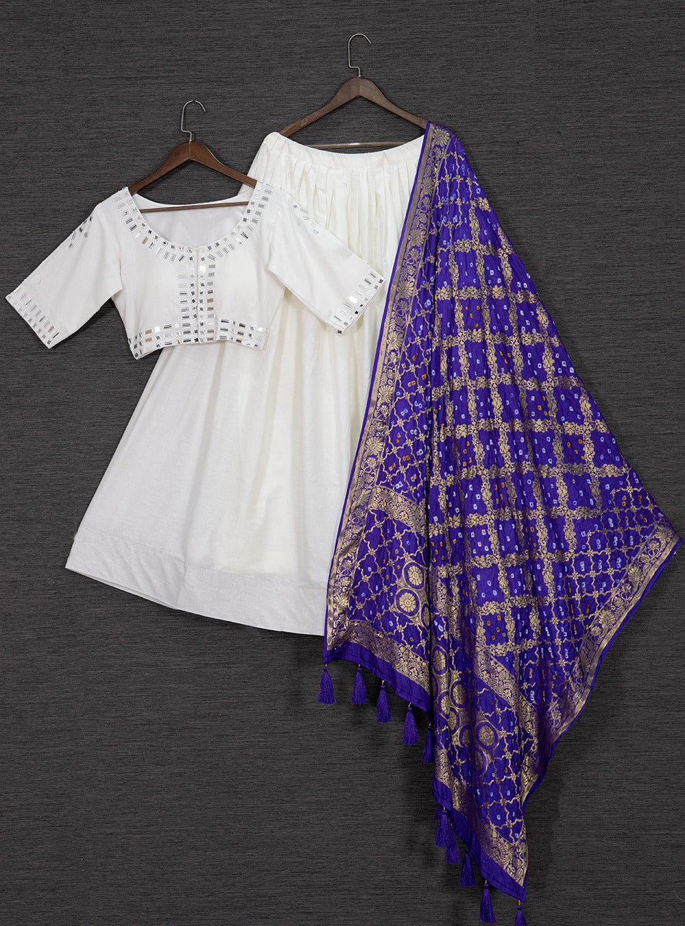 White Color Plain Cotton Lehenga Choli With Bandhej Dupatta