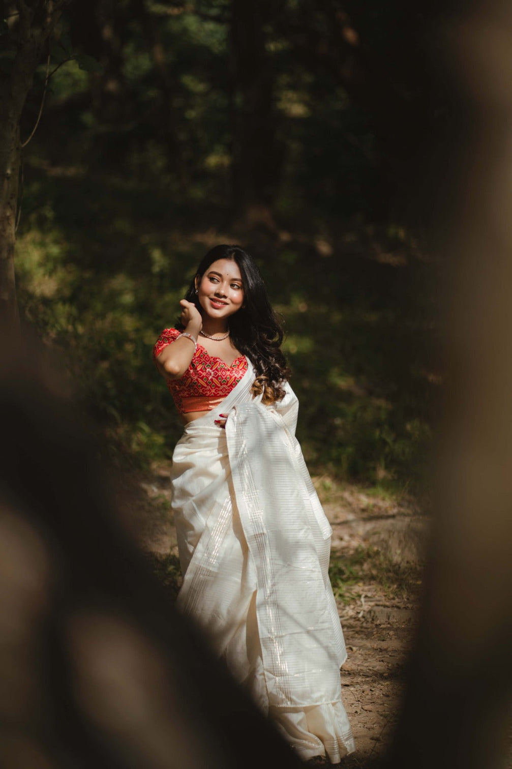 White Color Plain Manipuri Tussar Indian Wedding Saree
