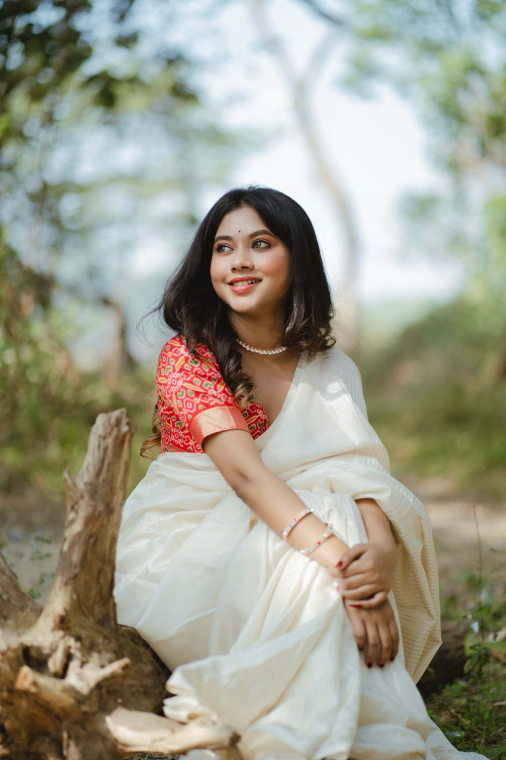 White Color Plain Manipuri Tussar Indian Wedding Saree