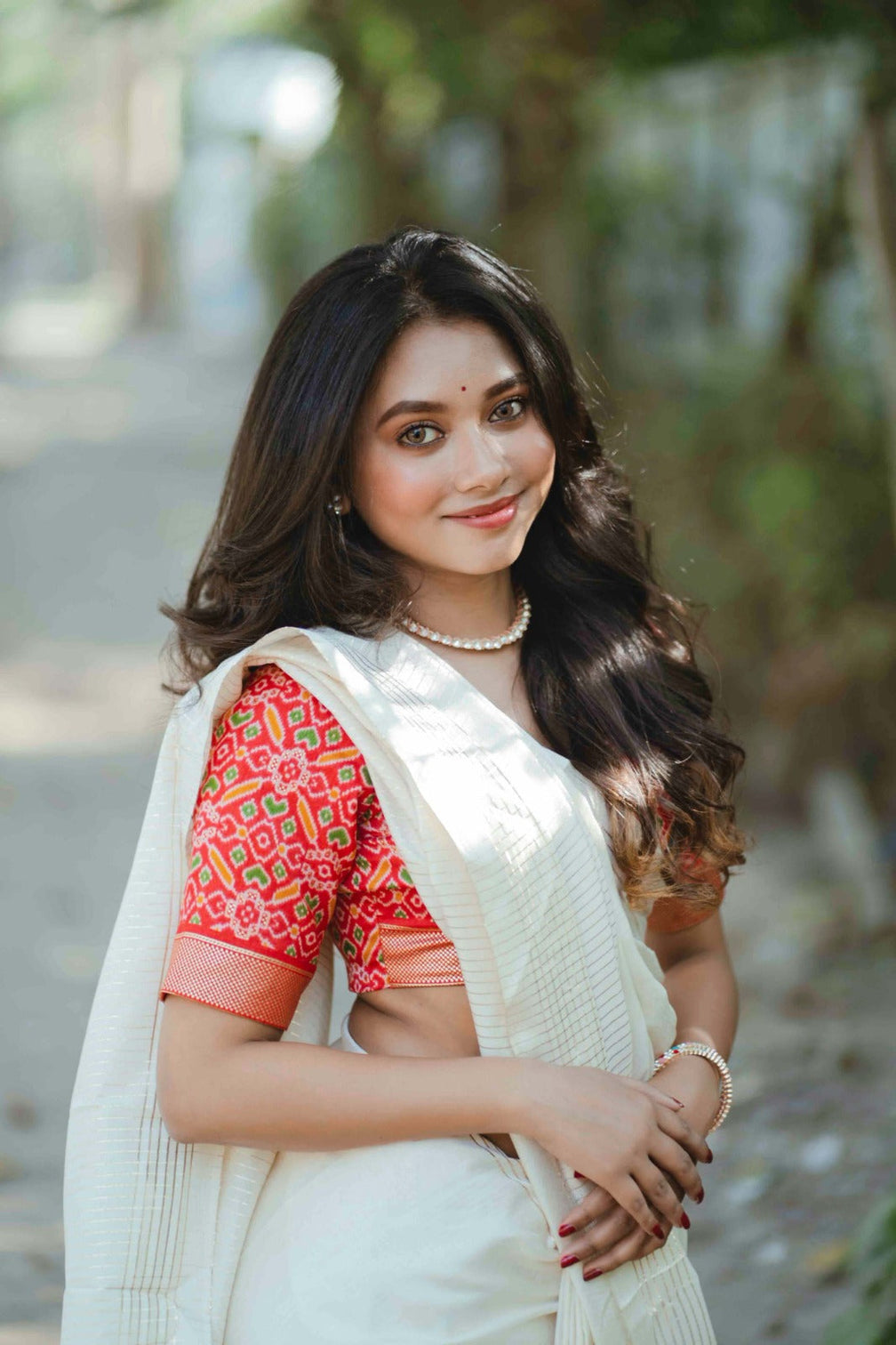 White Color Plain Manipuri Tussar Indian Wedding Saree