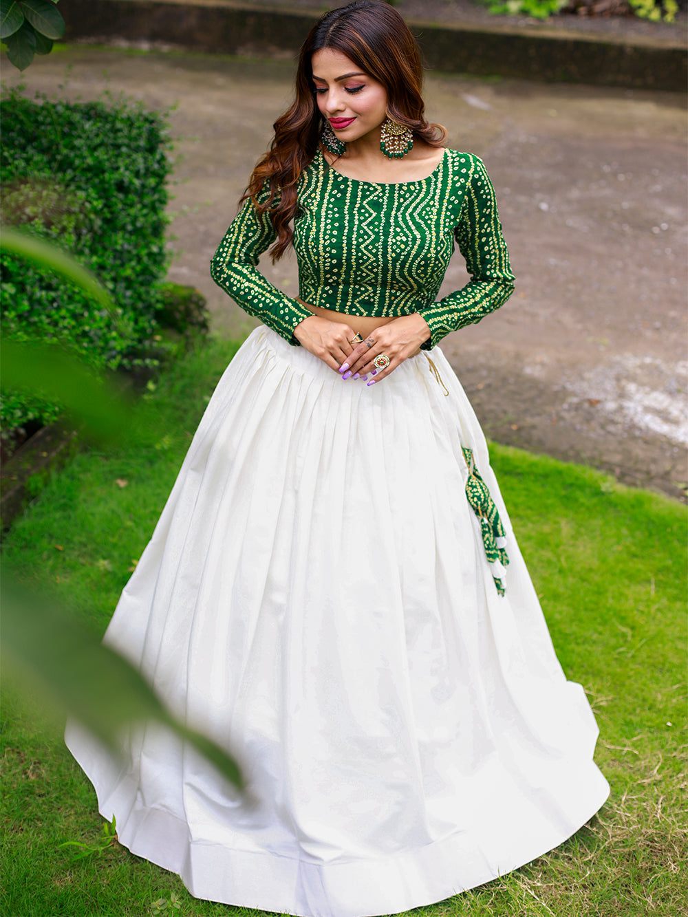 White Color Plain Pure Cotton Co-ord Set Lehenga Choli