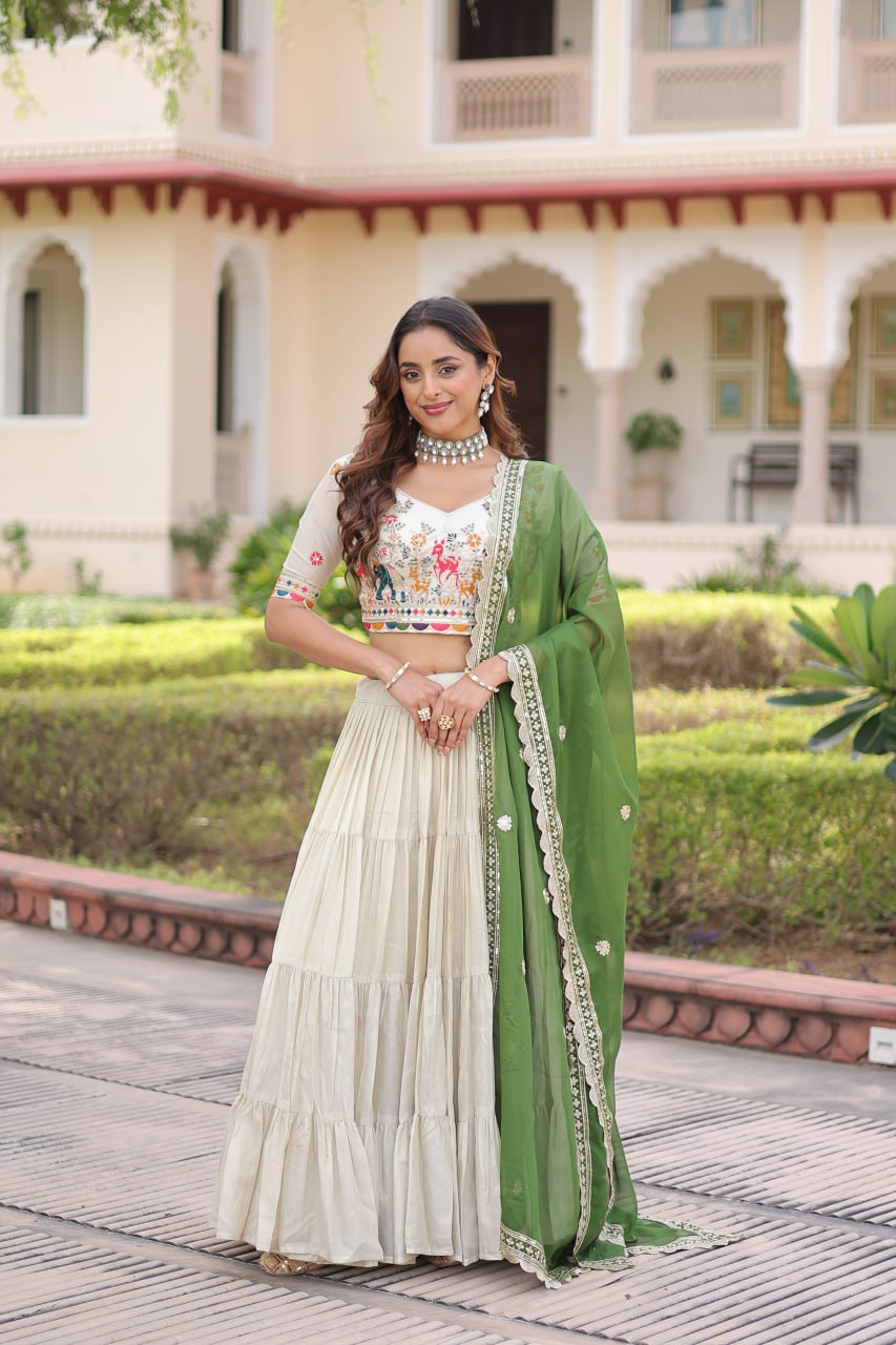 White Cosmos Silk Designer Lehenga Choli Set