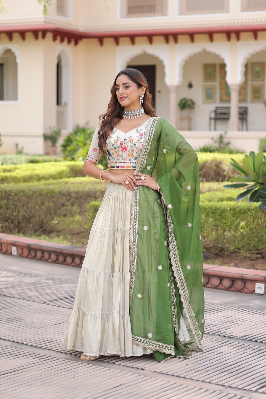 White Cosmos Silk Designer Lehenga Choli Set