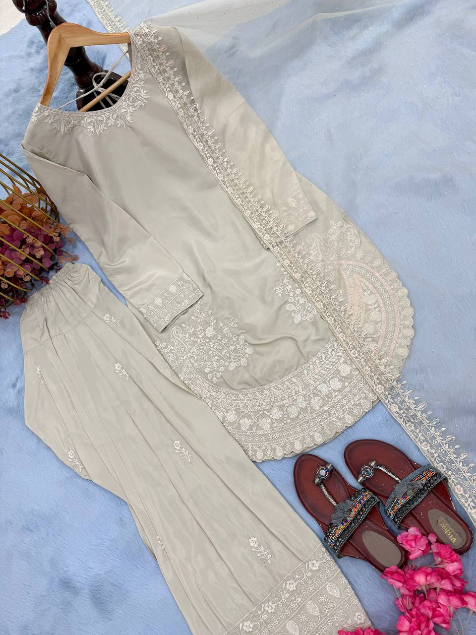White Crepe Farshi Palazzo Suit