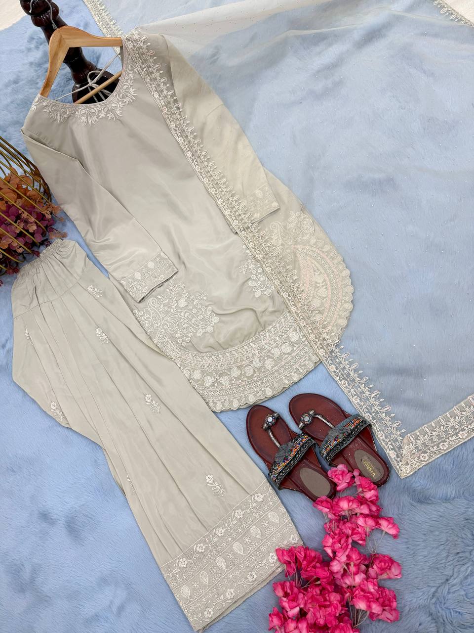 White Crepe Farshi Palazzo Suit