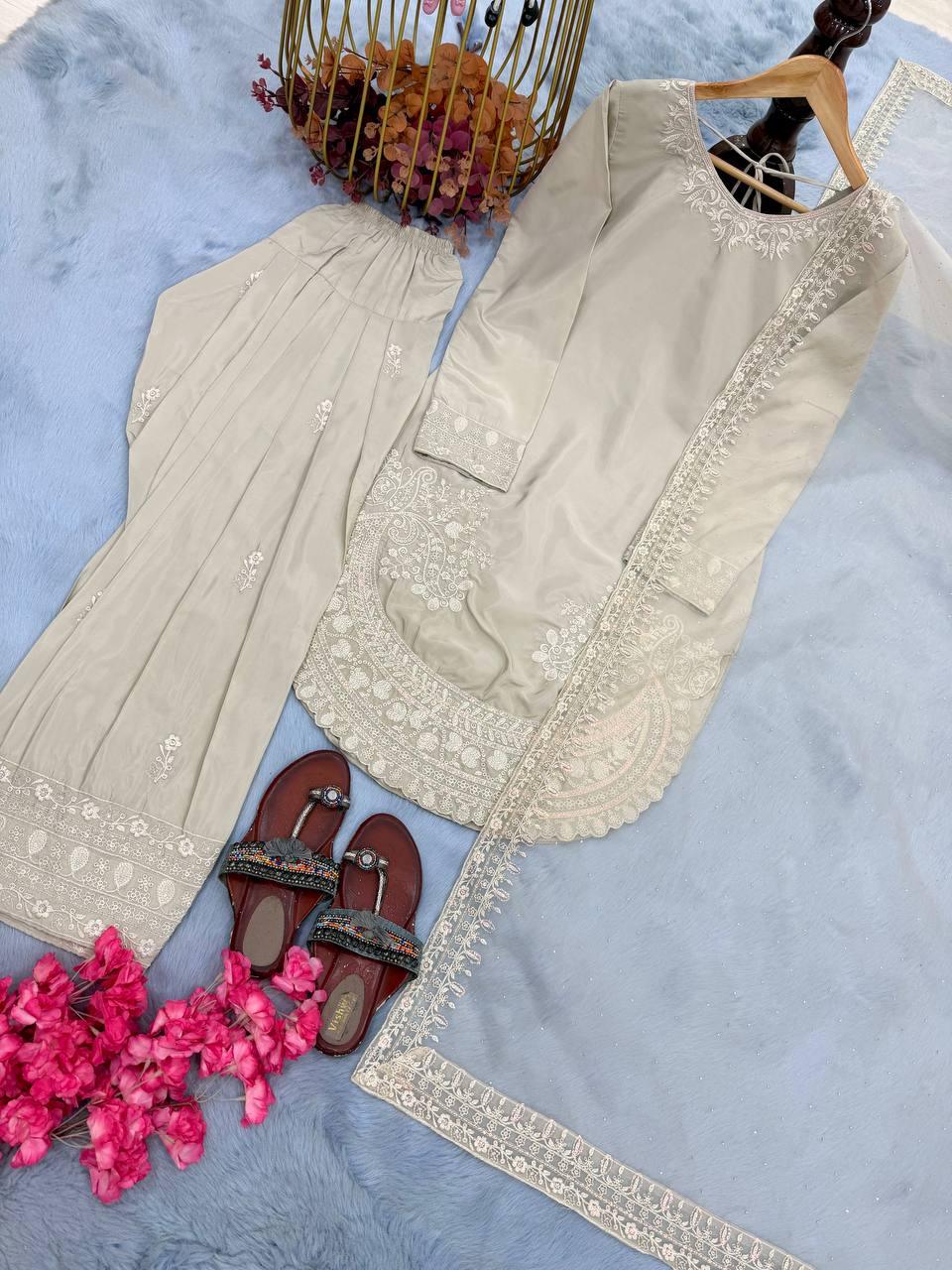 White Crepe Farshi Palazzo Suit
