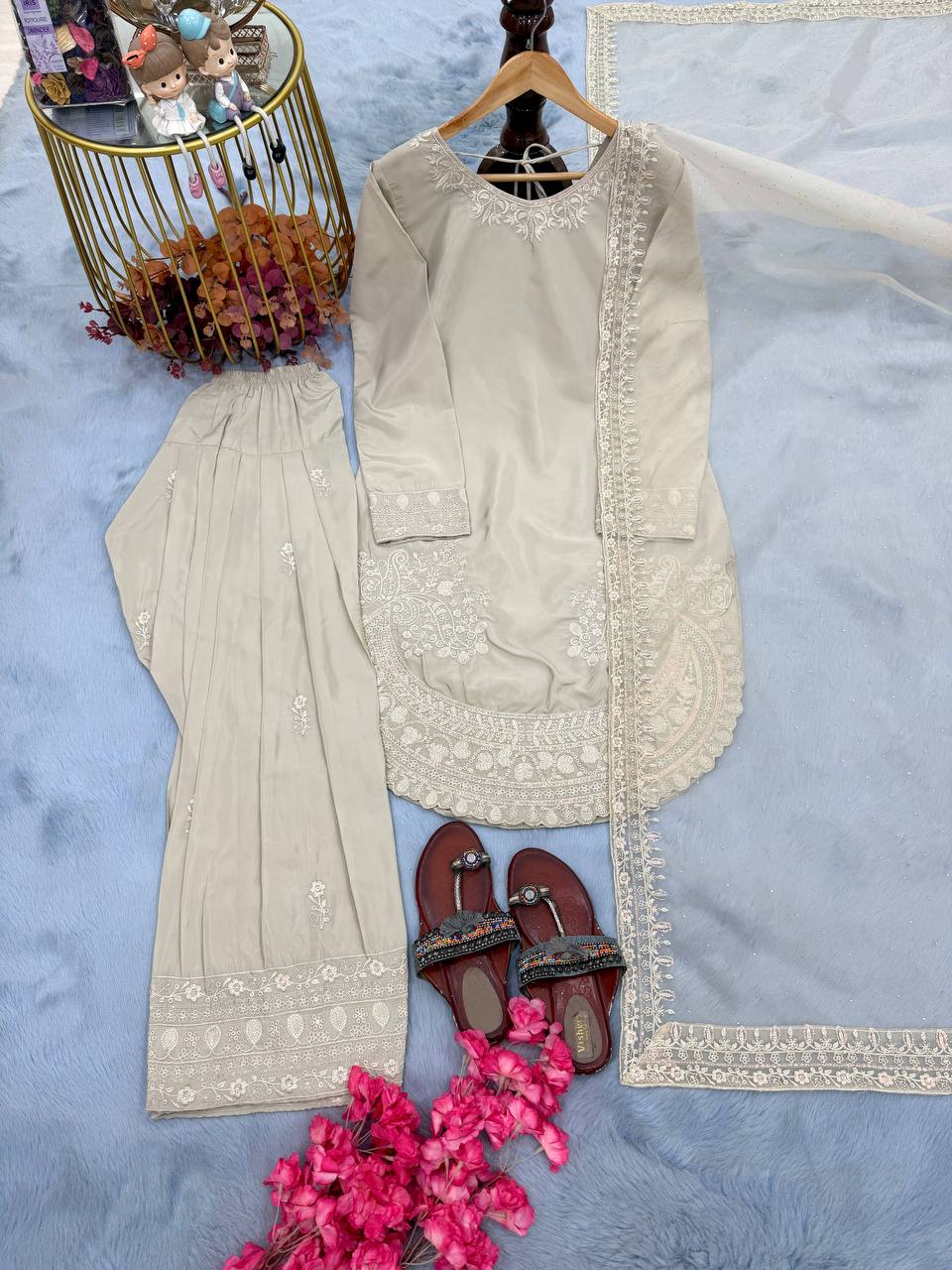 White Crepe Farshi Palazzo Suit