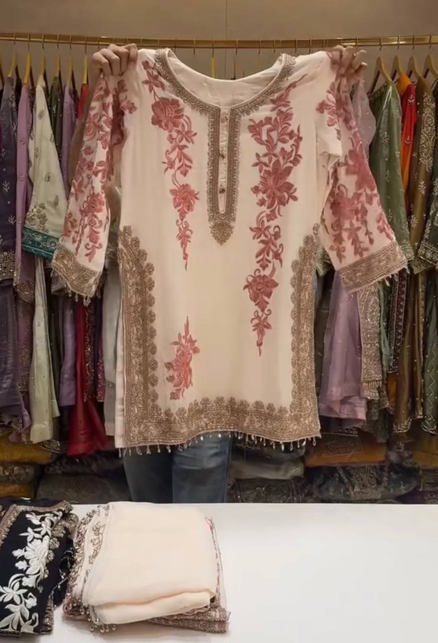 White Designer Georgette Palazzo Suit