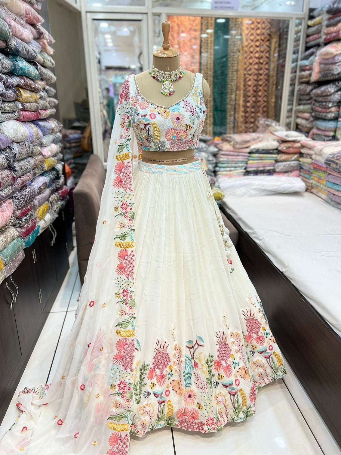 White Designer Heavy Embroidery Lehenga with Sequins for Weddings & Special Occasions