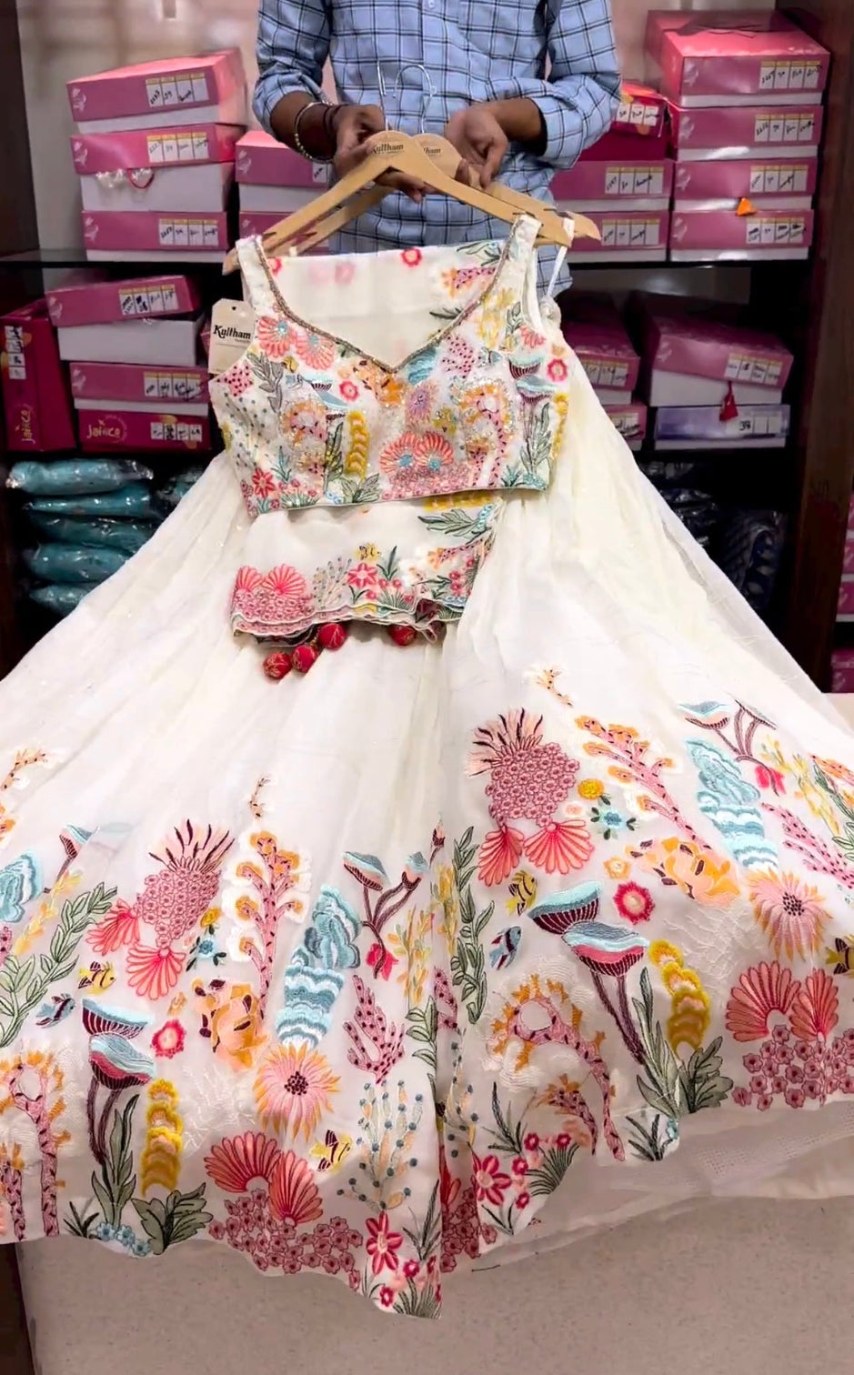 White Designer Heavy Embroidery Lehenga with Sequins for Weddings & Special Occasions