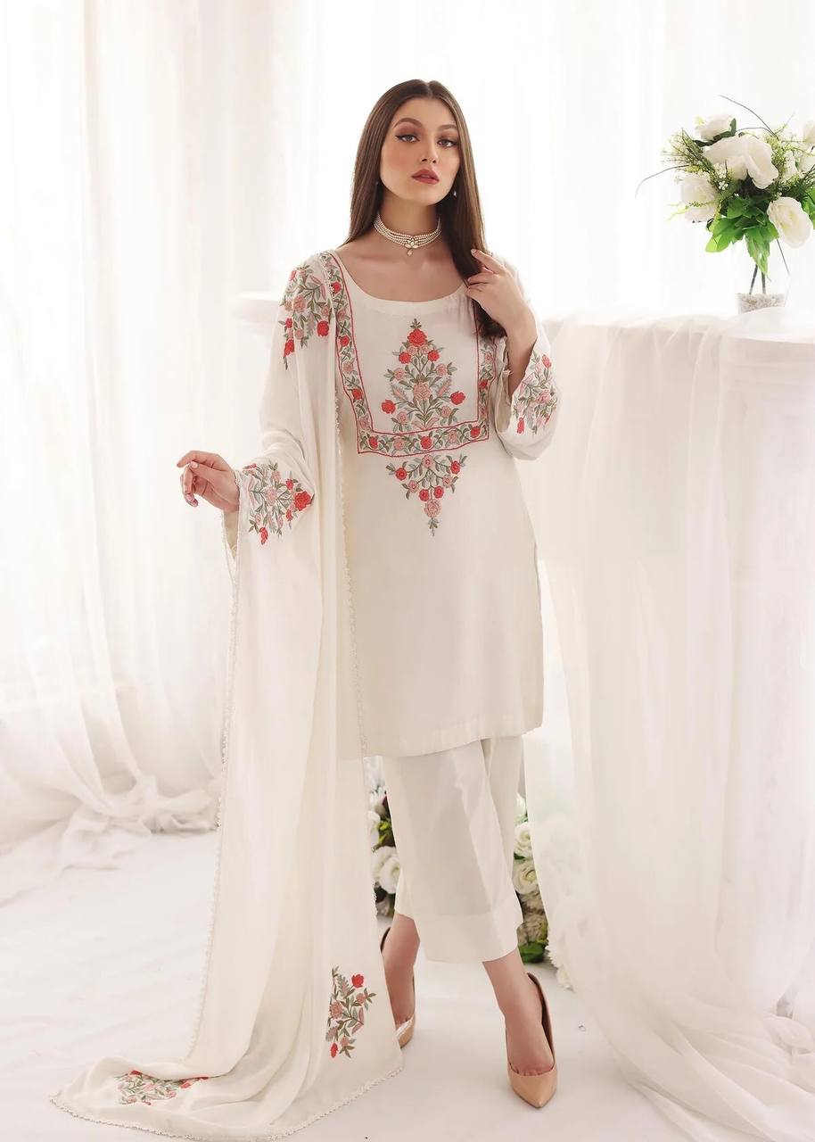 White Designer Party Wear Top-Plazzo-Dupatta Set – Elegance Redefined