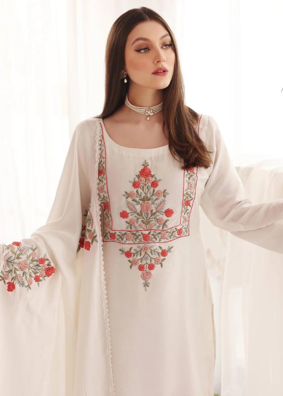 White Designer Party Wear Top-Plazzo-Dupatta Set – Elegance Redefined