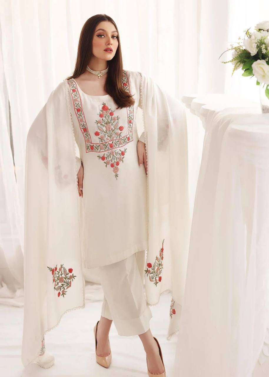 White Designer Party Wear Top-Plazzo-Dupatta Set – Elegance Redefined
