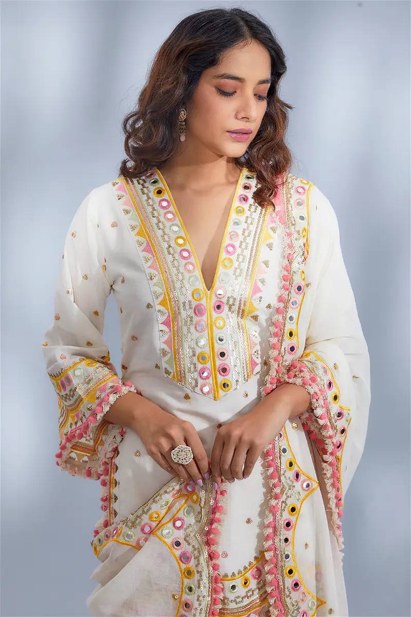 White Designer Party Wear Top, Plazzo & Dupatta Set