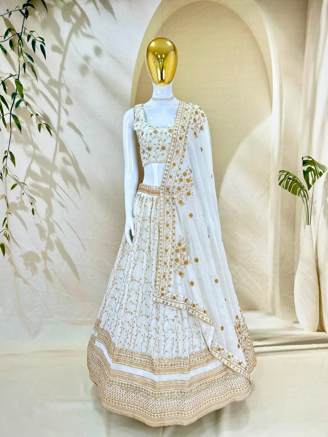 White Designer Sequins Work Lehenga