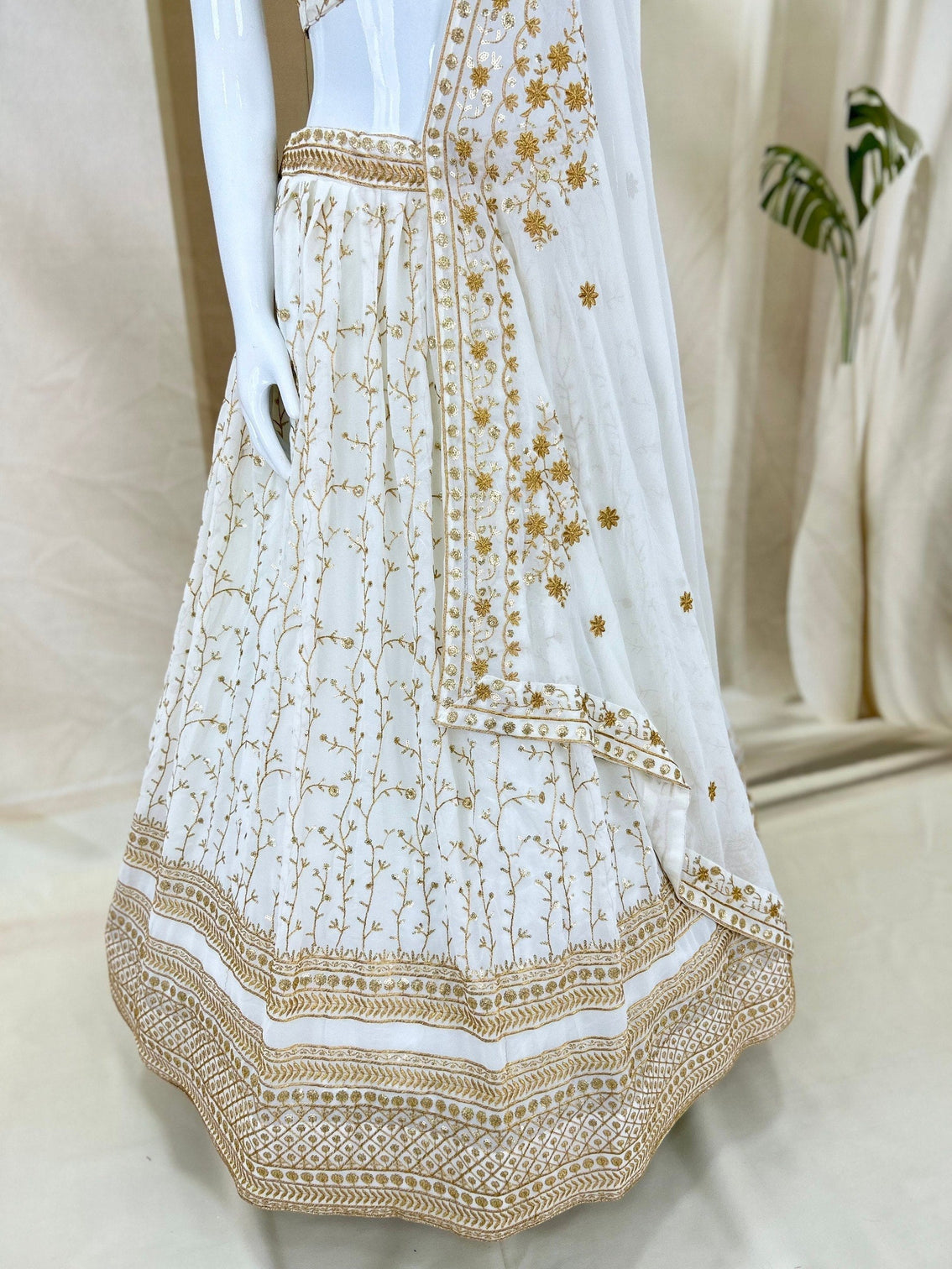 White Designer Sequins Work Lehenga