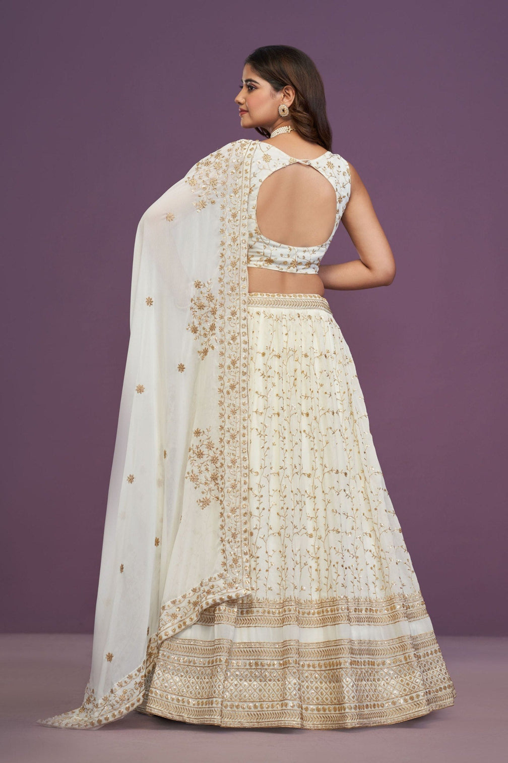 White Designer Sequins Work Lehenga