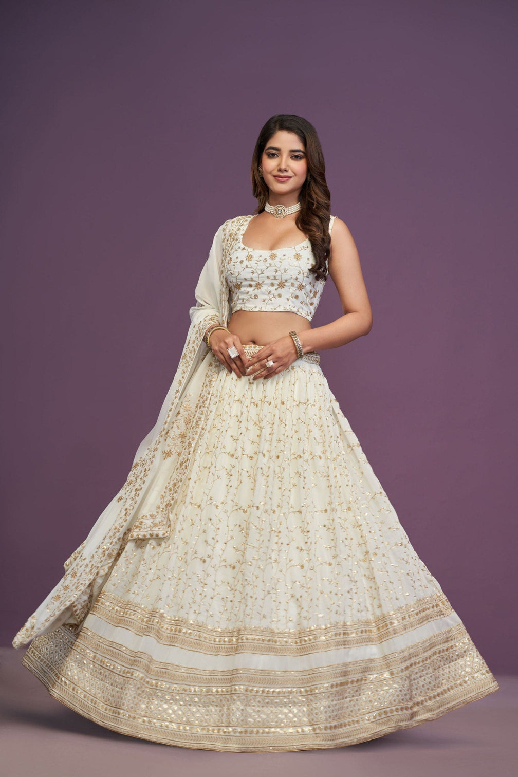 White Designer Sequins Work Lehenga
