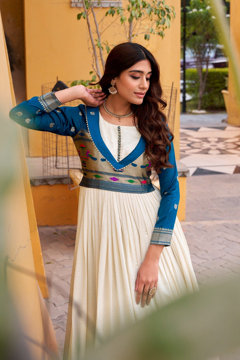 White Designer Zari Work Full Gown