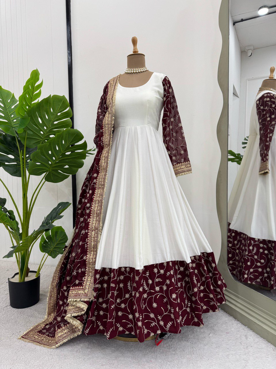 White Eid Special Elegant Chinon Silk Suit with Dupatta
