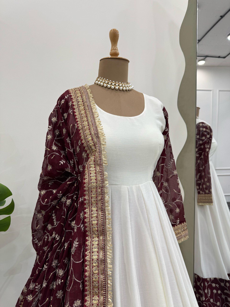 White Eid Special Elegant Chinon Silk Suit with Dupatta