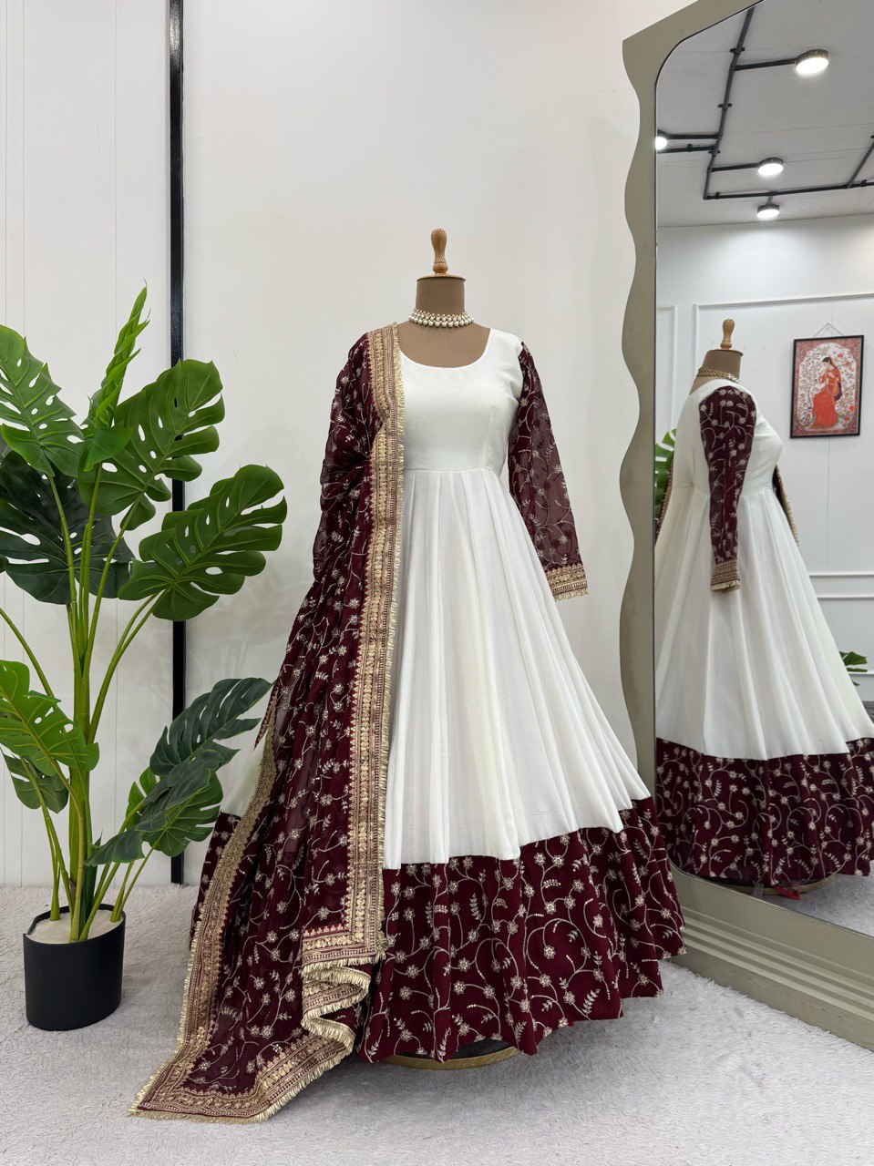White Eid Special Elegant Chinon Silk Suit with Dupatta