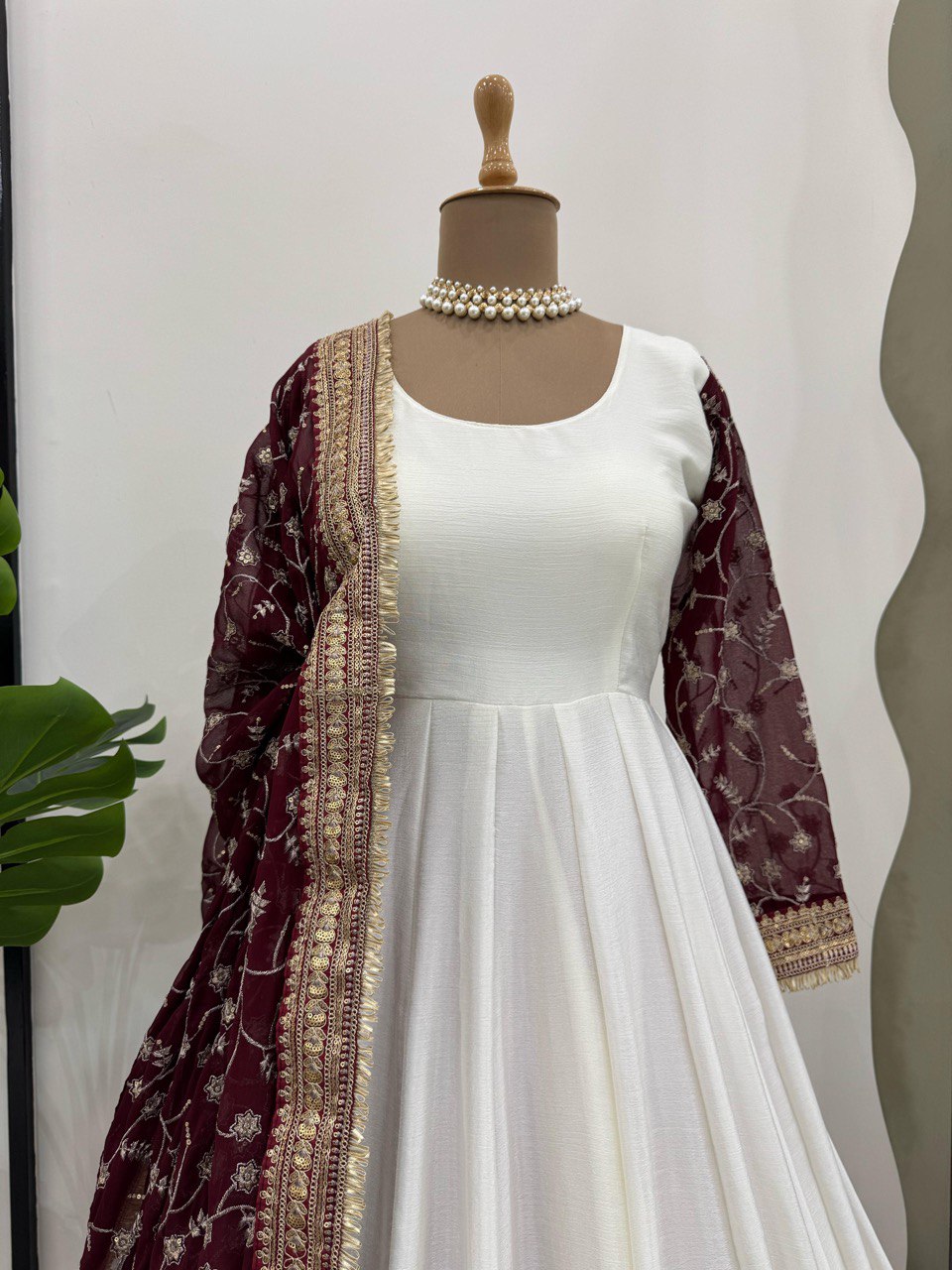 White Eid Special Elegant Chinon Silk Suit with Dupatta