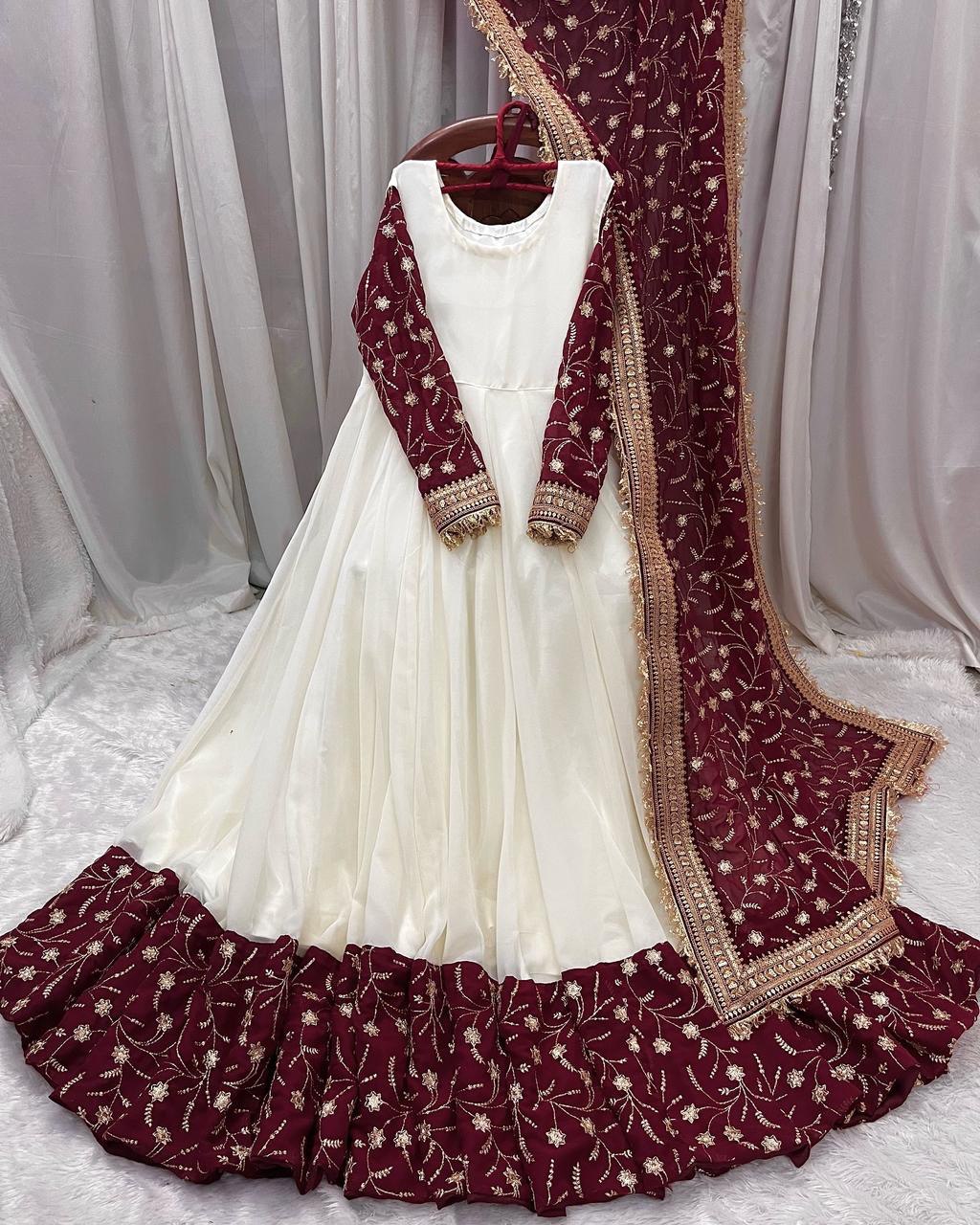 White Eid Special Elegant Chinon Silk Suit with Dupatta