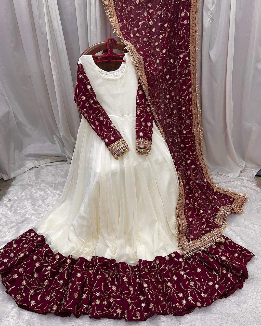 White Eid Special Elegant Chinon Silk Suit with Dupatta