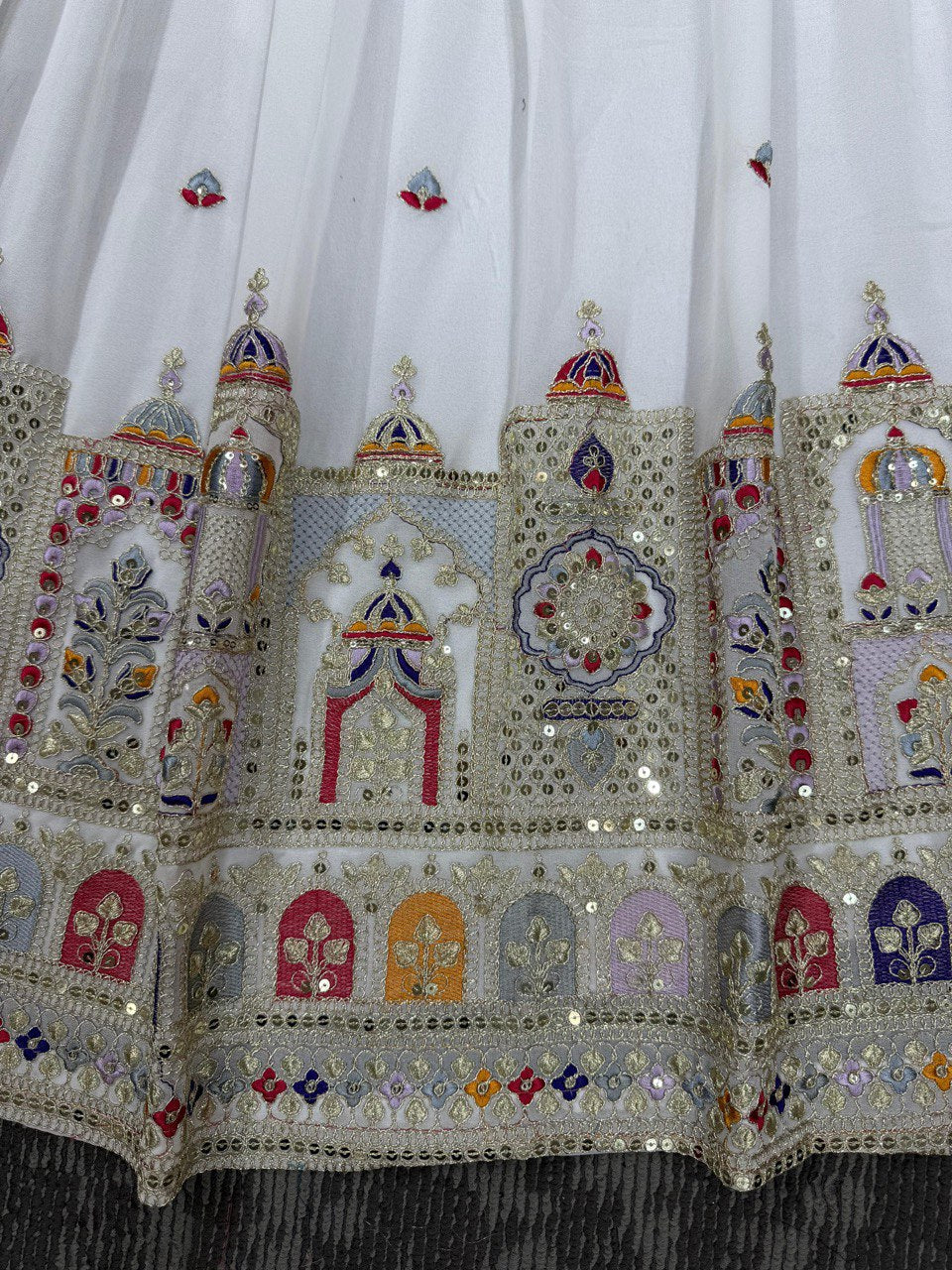 White Elegant Faux Georgette Lehenga Choli Set with Heavy Embroidery & Dupatta