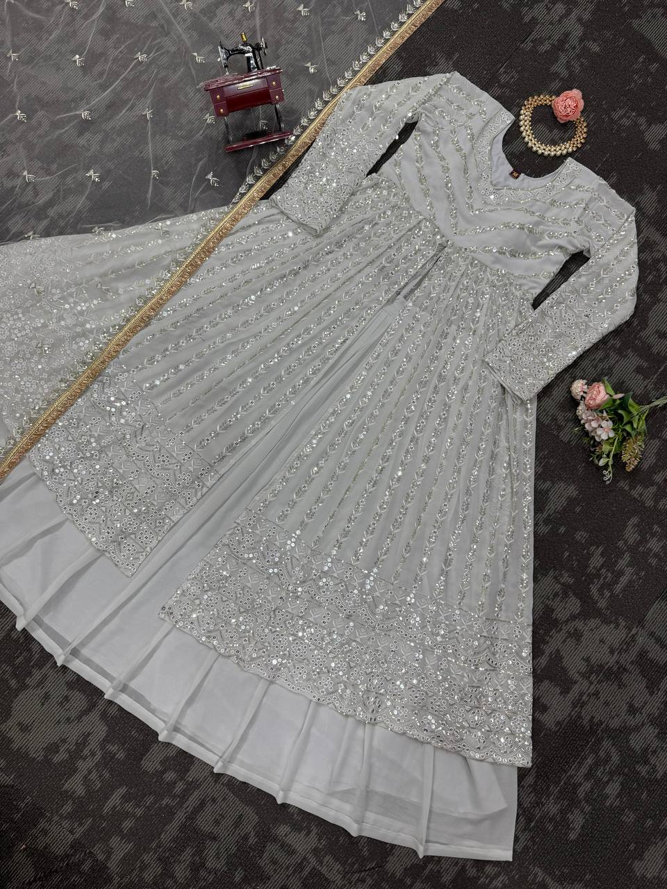 White Elegant Thread & Sequin Work Lehenga Choli Set