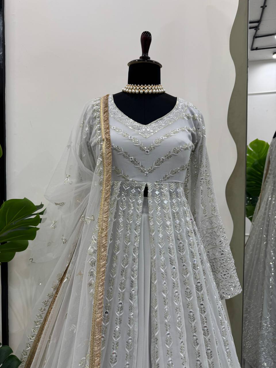 White Elegant Thread & Sequin Work Lehenga Choli Set