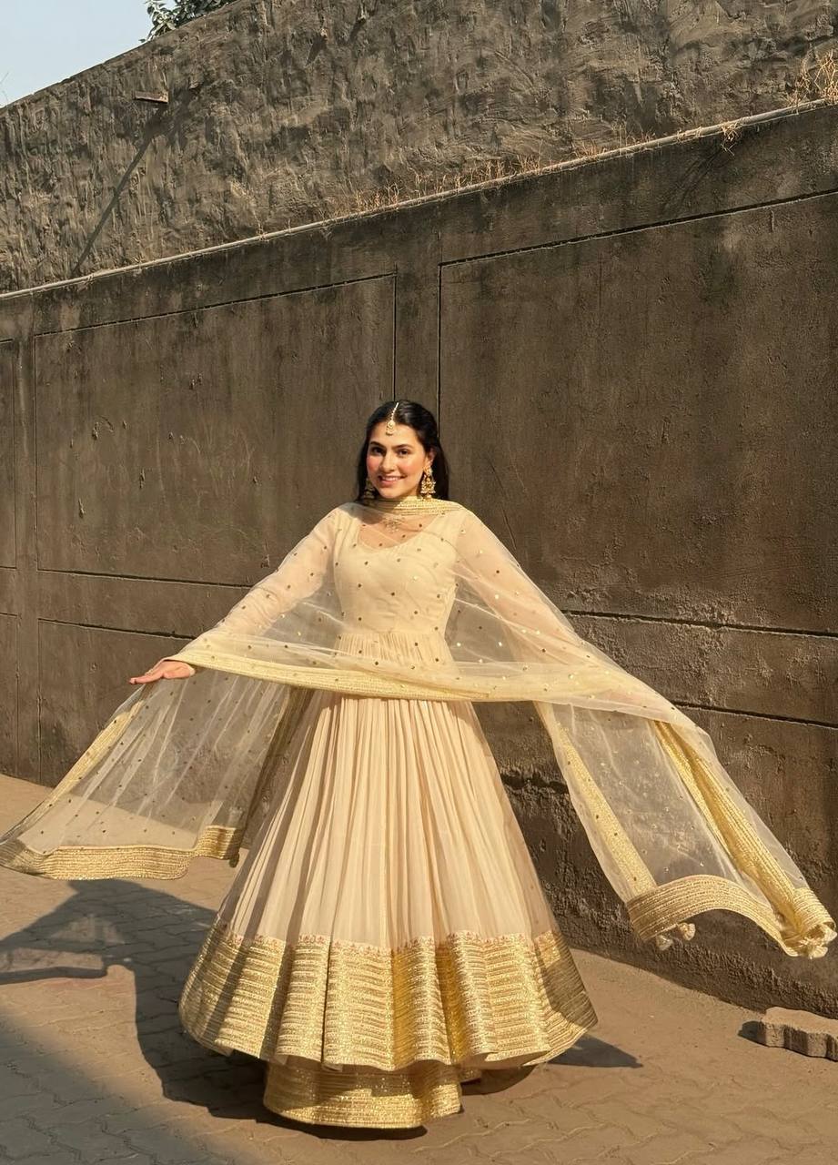 White Embroidered Anarkali Suit
