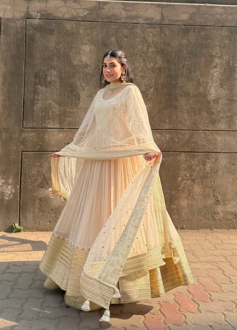 White Embroidered Anarkali Suit