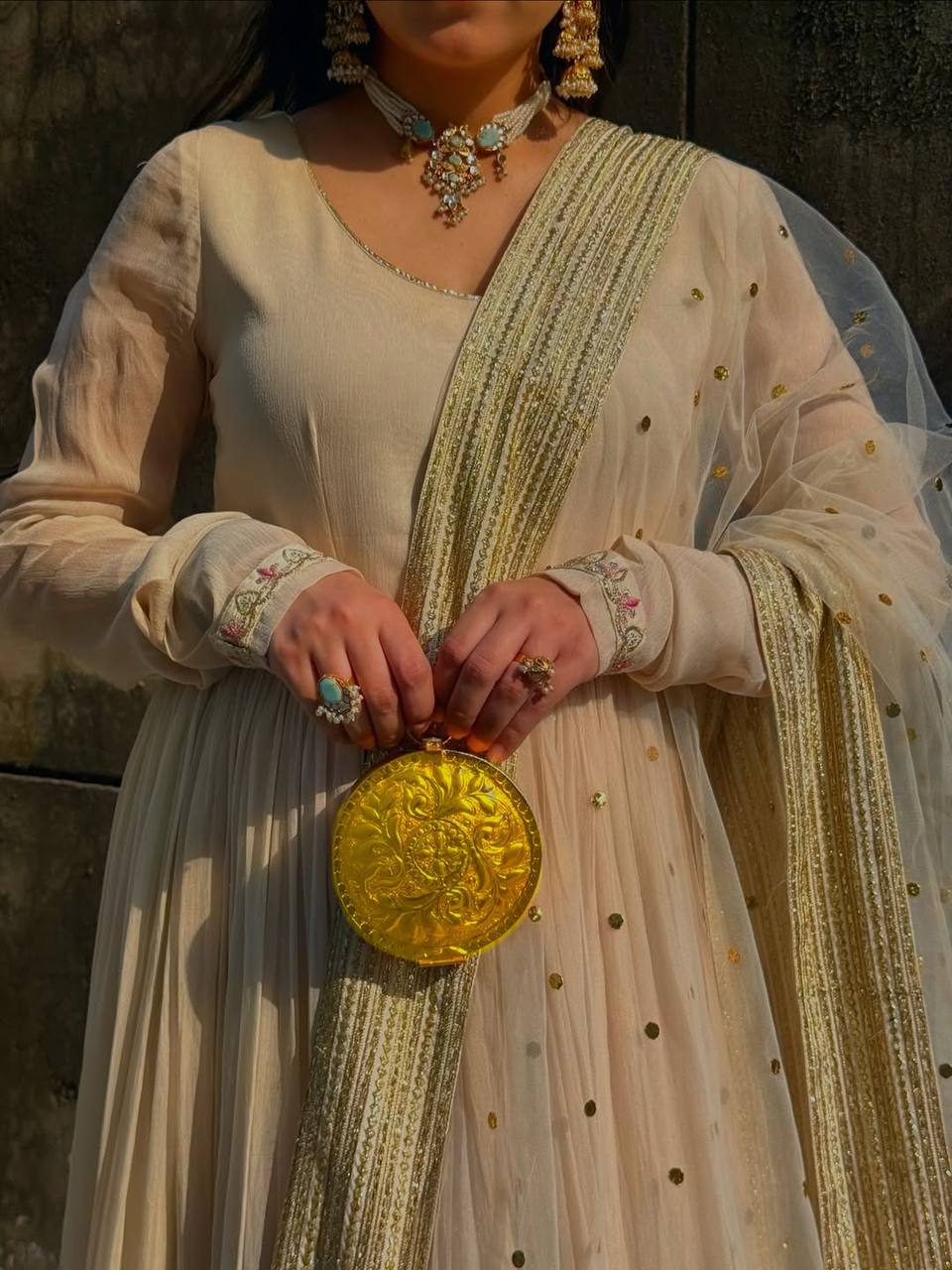 White Embroidered Anarkali Suit