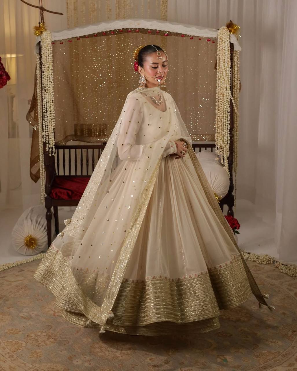 White Embroidered Anarkali Suit