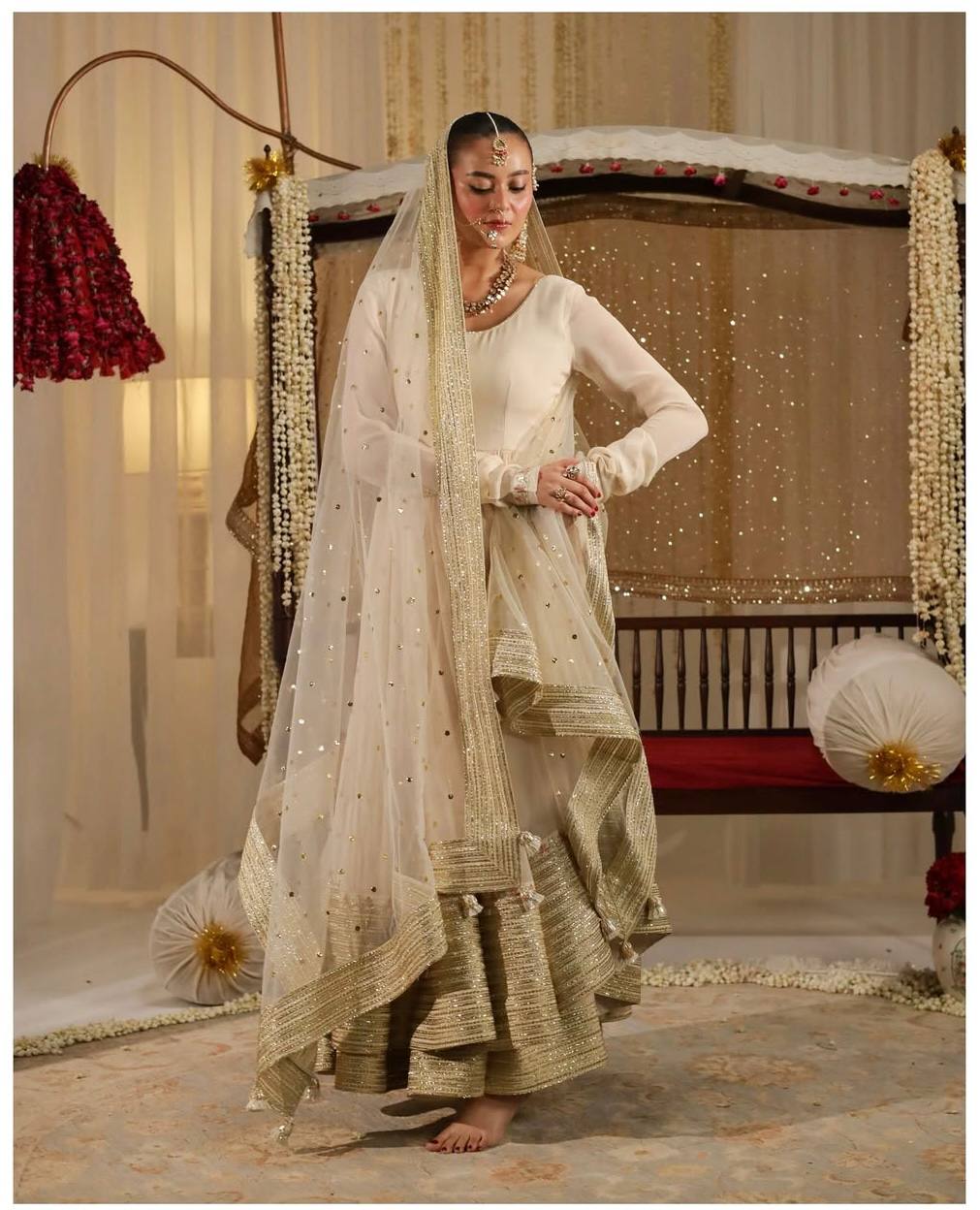 White Embroidered Anarkali Suit