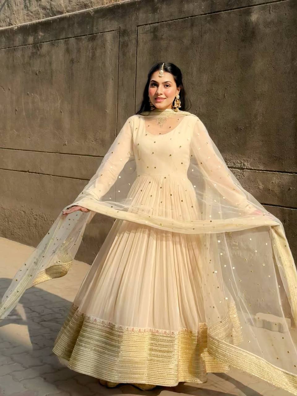 White Embroidered Anarkali Suit